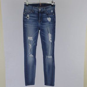 7 For All Mankind Skinny Ankle Crop Destroyed Distressed Jean - Size 24 Hemmed